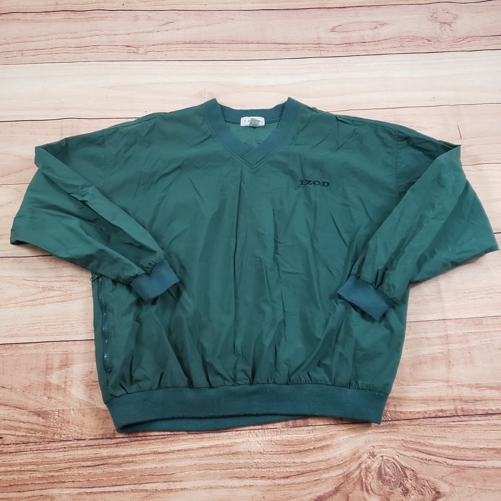 VINTAGE IZOD Jacket Mens Medium Green Windbreaker Lightweight Golf Golfer Adult*